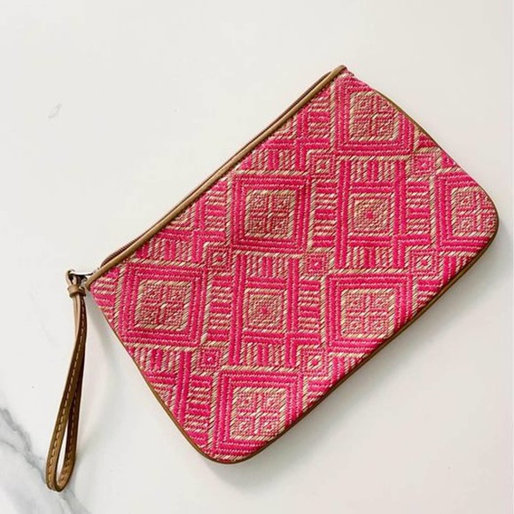 Handbags - Neon Pink woven, patterned clutch - moving sale!